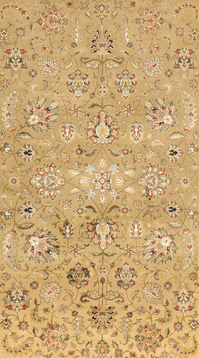 New Kashan 6x9 Ivory/Golden Brown Wool and Silk