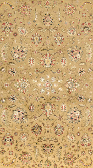 6x9 New Kashan Ivory/Golden Brown Wool and Silk