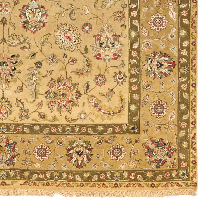 New Kashan 6x9 Ivory/Golden Brown Wool and Silk