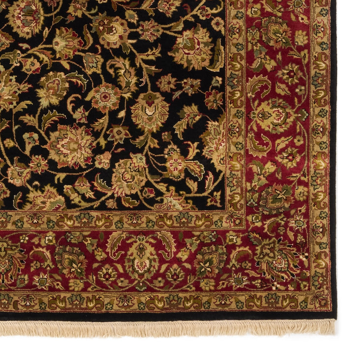 Indo Persian 6x9 Black/Burgundy Wool and Silk