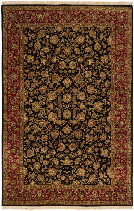 Indo Persian 6x9 Black/Burgundy Wool and Silk