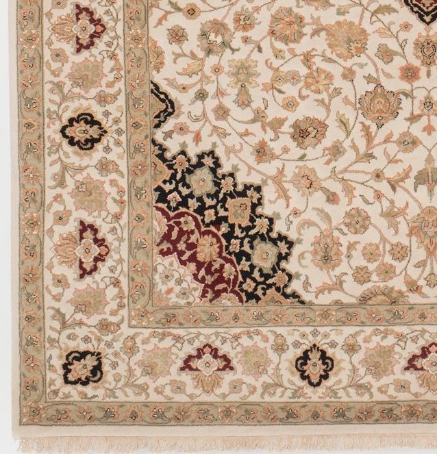 New Tabriz 5x7 Ivory Wool & Silk