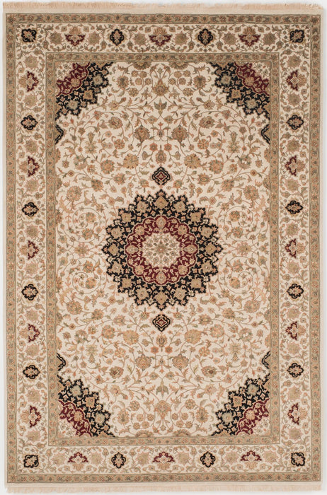 New Tabriz 5x8 Ivory Wool & Silk