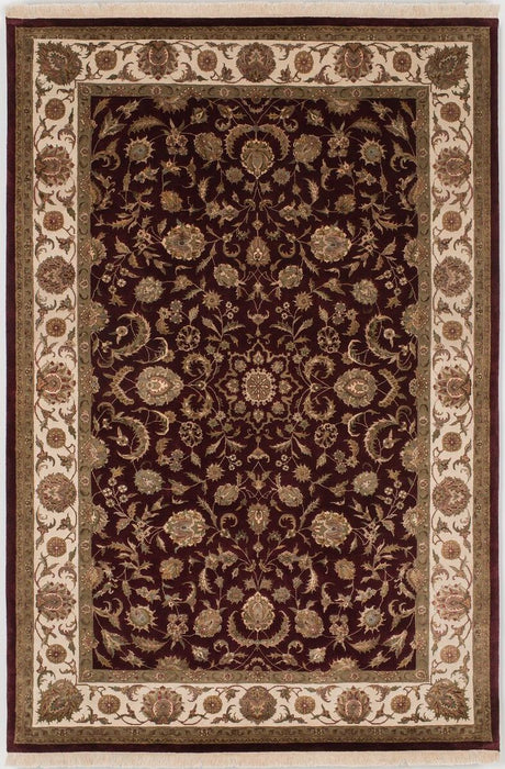 6x9 Indo Persian Burgundy/Beige Wool and Silk