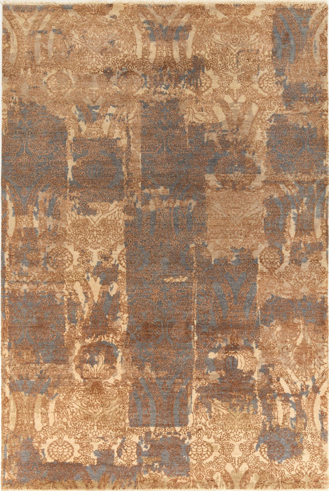 Urbane 4x6 Grey/Gold/Blue Wool and Silk.