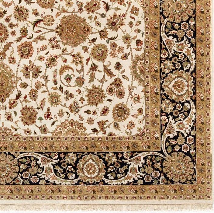 8x10 New Isfahan Beige/Black Wool and Silk