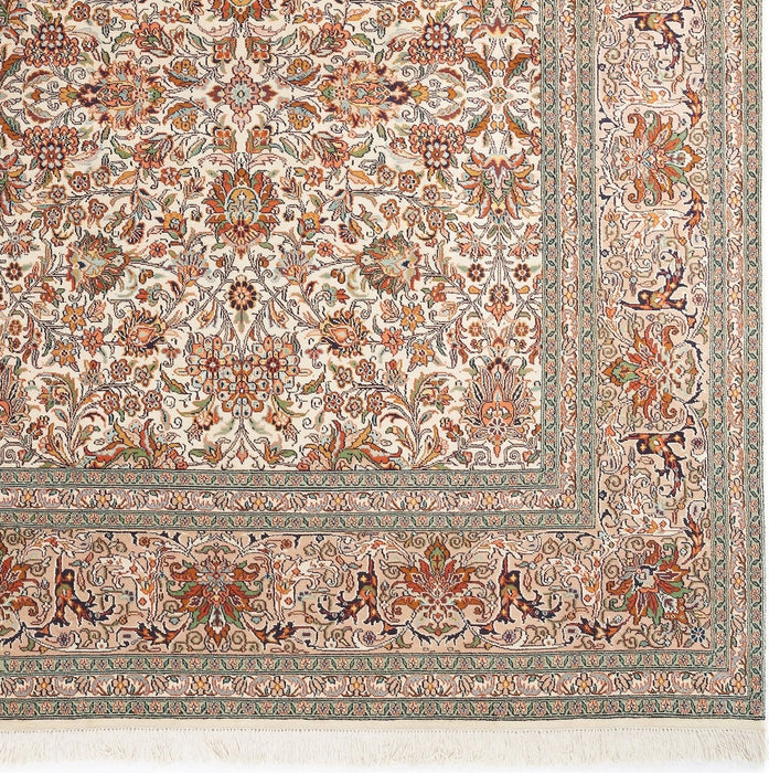 8x10 Kashan Silk Ivory / Light Brown