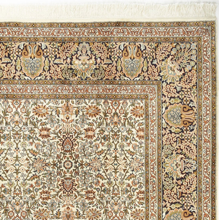 8x10 Kashan Silk Ivory, Black and Rust