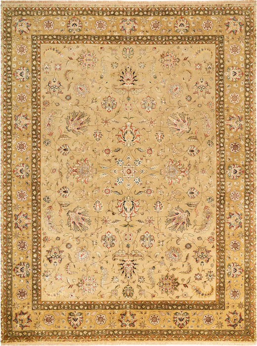 8x10 New Kashan Ivory/Golden Brown Wool and Silk