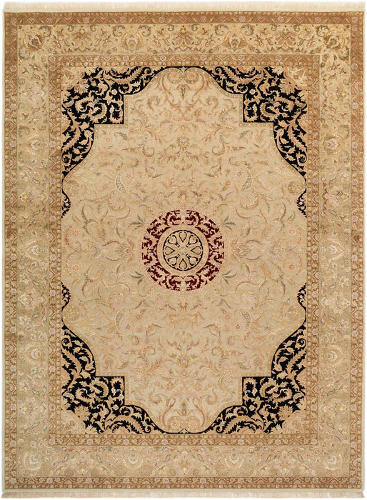 9x12 Indo-Persian Tabriz Beige Wool and Silk Embossed
