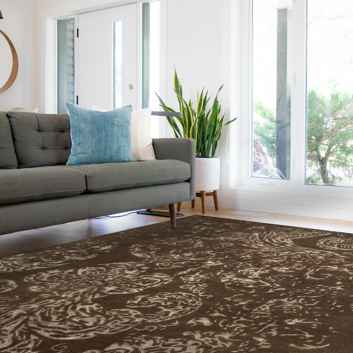 Pokhara 5x7 Brown/Aqua Wool and Bamboo silk