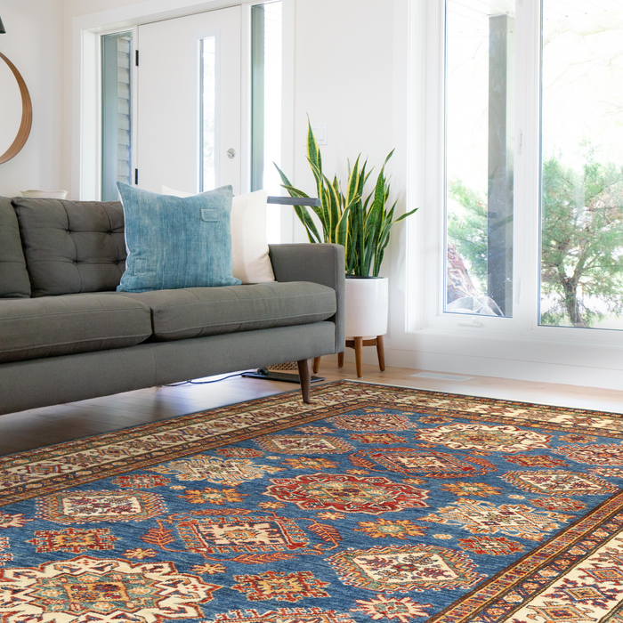 Super Kazak 5x7 Blue Ivory