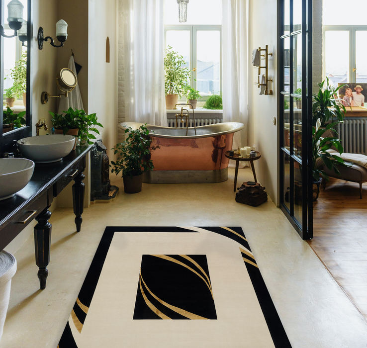 Benares 4x6 Black/Gold Wool and Silk