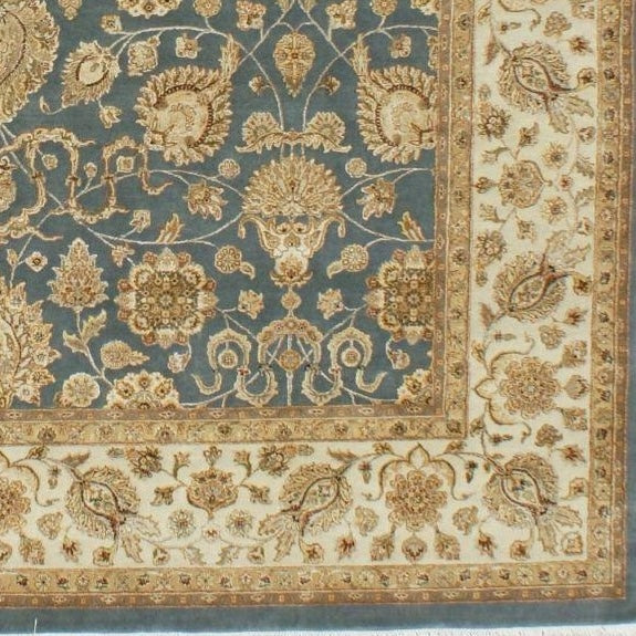 9x12 Enchante Blue/Ivory Wool and Silk Embossed