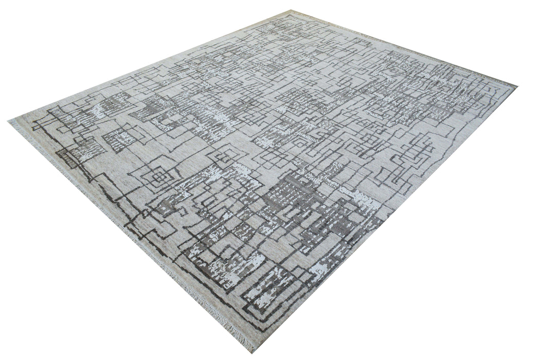 Labyrinth 8x10 Ivory-Brown Wool and Silk