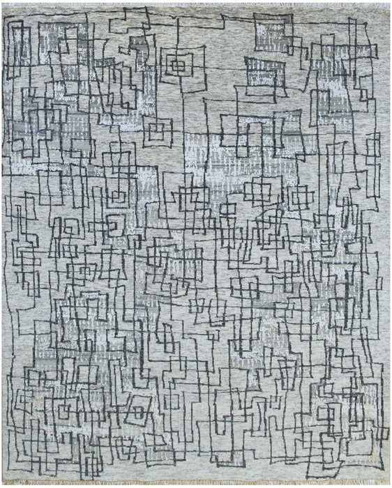Labyrinth 8x10 Ivory-Charcoal Wool and Silk