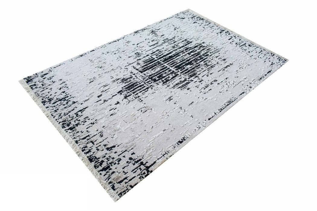Barreaux 4x6 Black/Ivory Wool and Silk