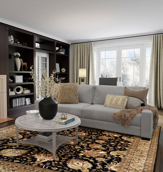 9x12 Indo Persian Mashhad Black/Beige Wool