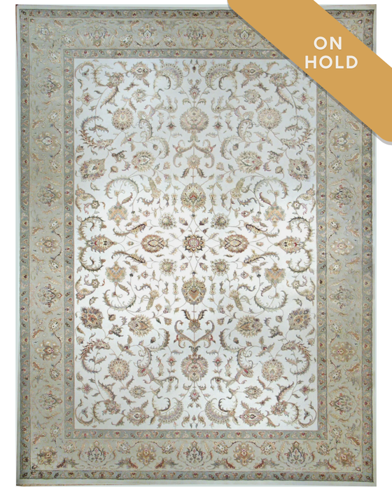 Grand 10x14 New Sarouk Ivory/Beige Wool and Silk