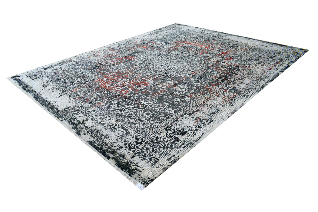 Eterno 9x12 Grey/Ivory Wool and Silk Embossed