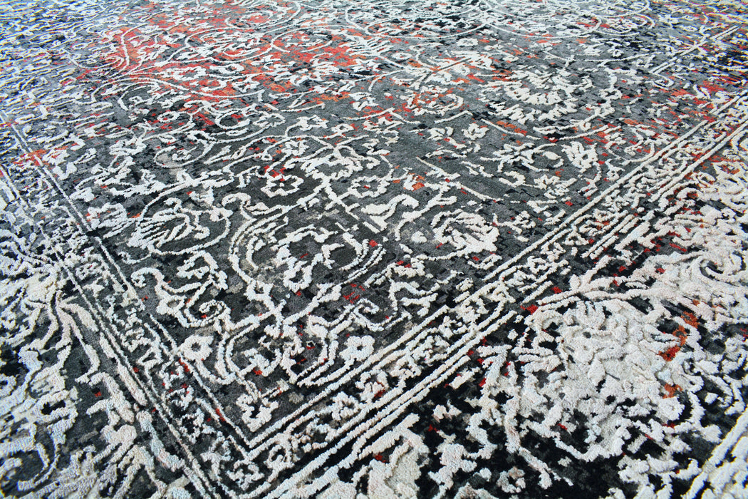 Eterno 9x12 Grey/Ivory Wool and Silk Embossed