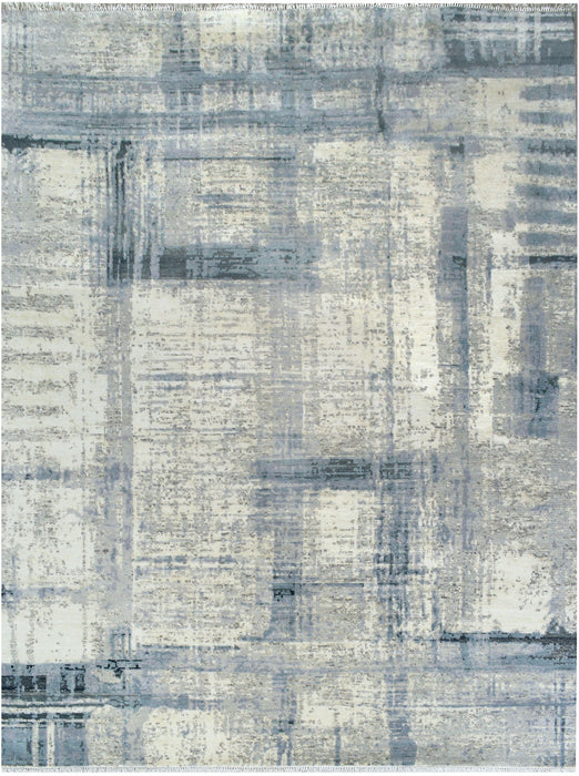 Linea 8x10 Ivory-Blue Wool and Silk