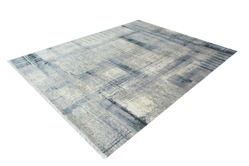 Linea 8x10 Ivory-Blue Wool and Silk