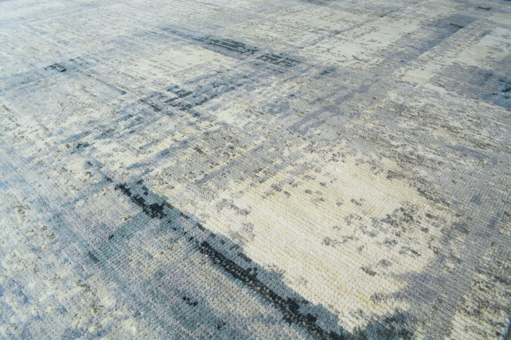Linea 8x10 Ivory-Blue Wool and Silk