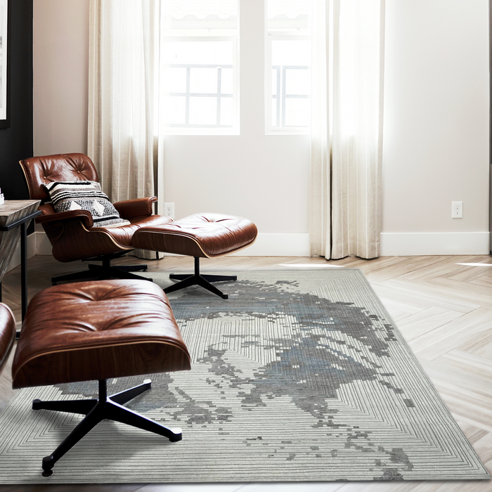 4x6 Enso Blue/Beige Wool