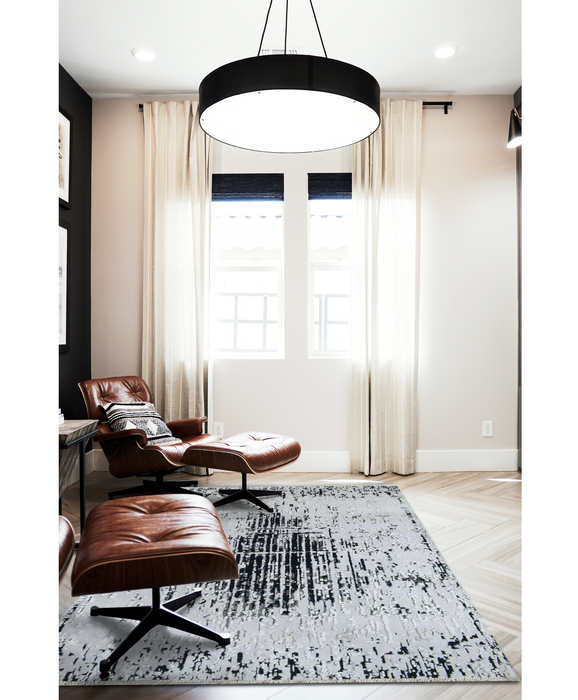 Barreaux 4x6 Black/Ivory Wool and Silk