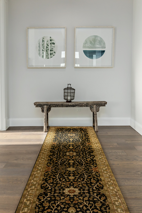 Indo Persian 2.05x10 Ivory/Black Wool and Silk touch