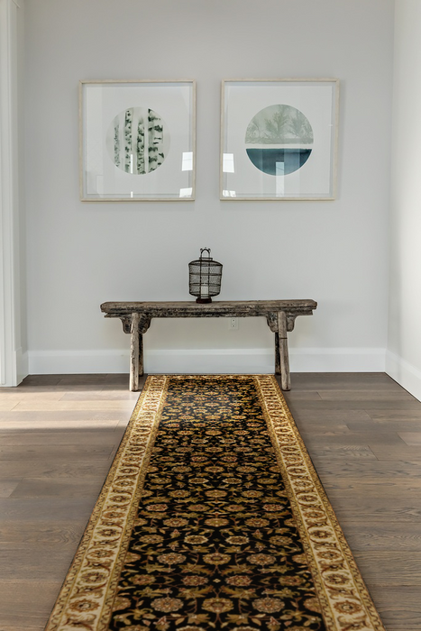 Agra 2.05x12 Black Beige Wool Runner