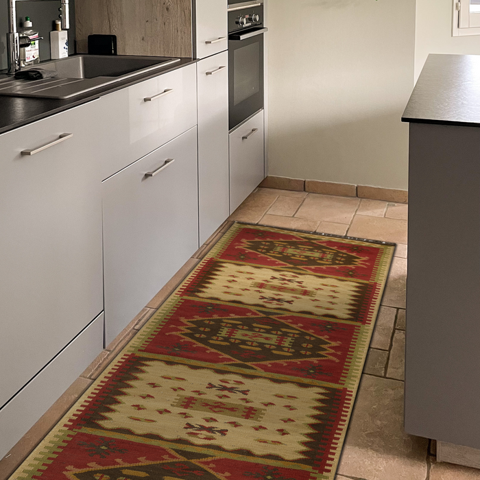 Dhurrie 2.05x12 Red/Ivory Wool Runner