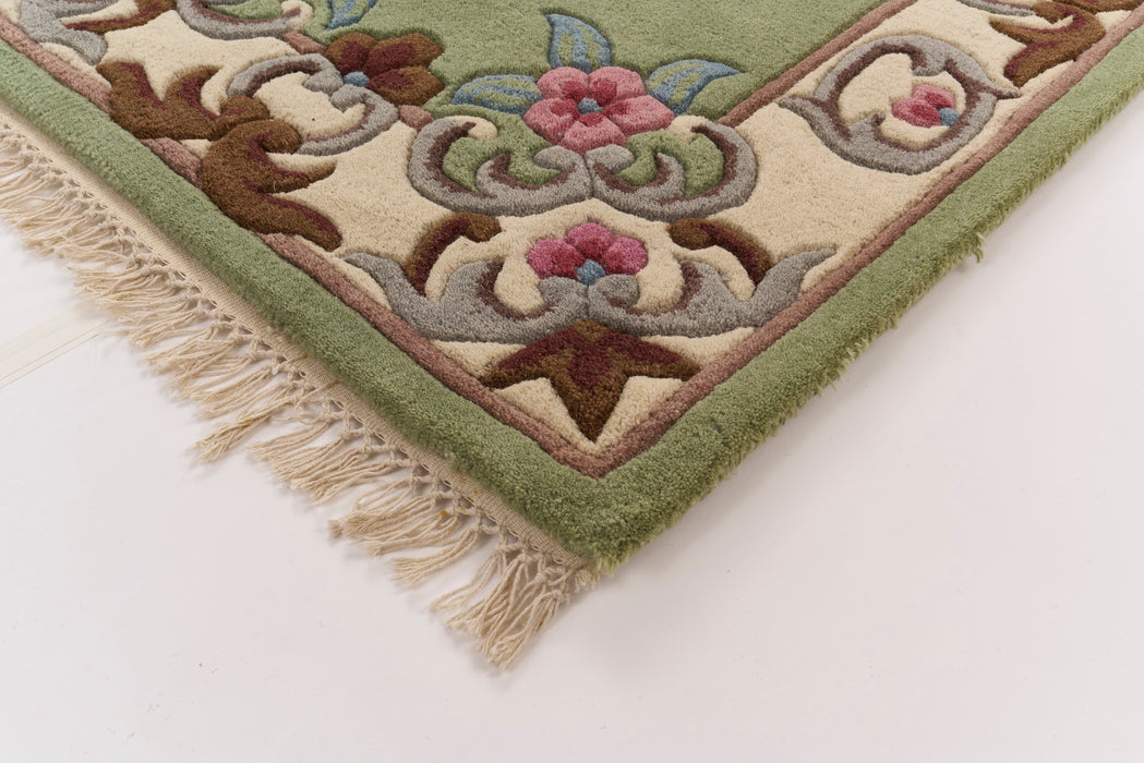 Aubusson 2x8 Green Beige Wool Runner