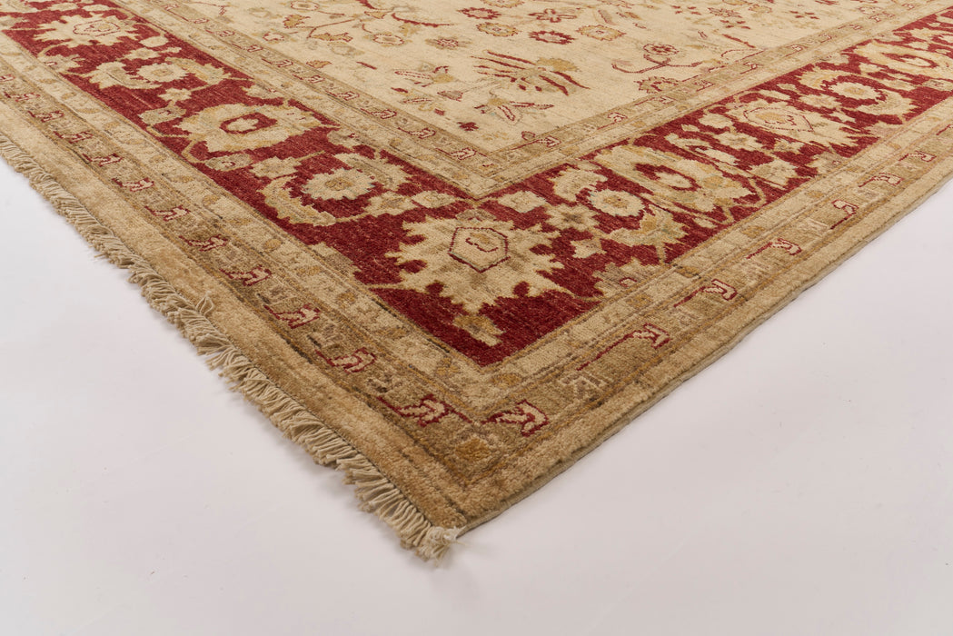 Chobi 8x10 Flower Maroon Border and Ivory Ghazni Wool