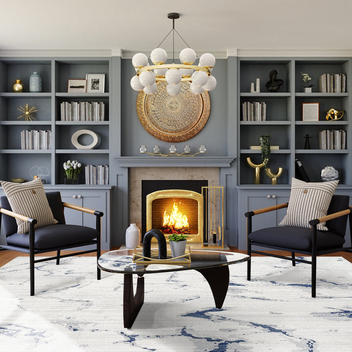 Marble Off-White Indigo Blue Wool and Bamboo Silk