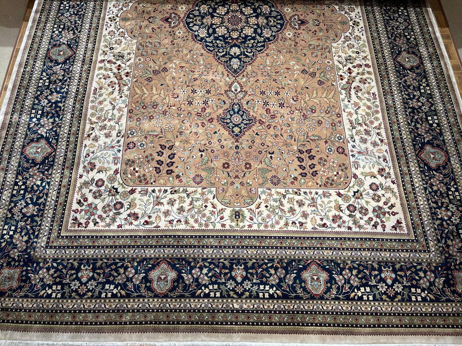 Shah Kashan 10x14 Beige/Blue Wool