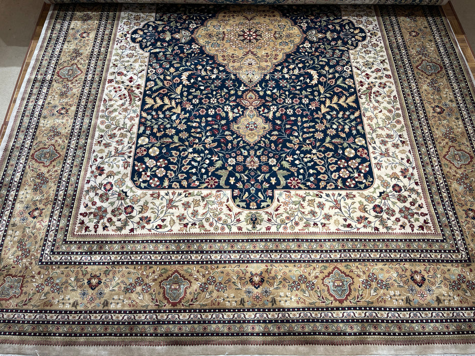 Shah Kashan 10x14 Beige/Blue Wool