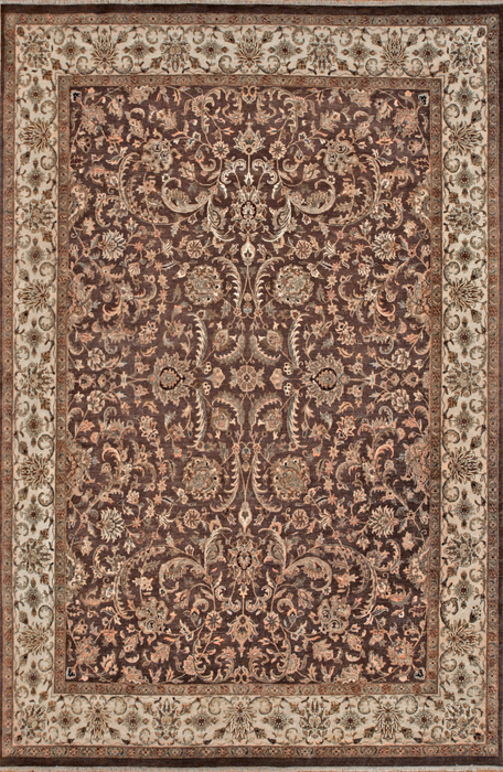 10x14 Antique Finish Brown and Beige Wool