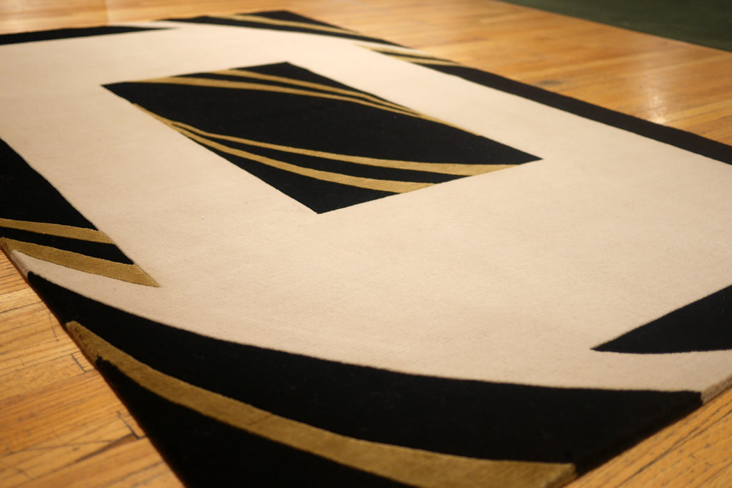 4x6 Benares Black/Gold Wool and Silk