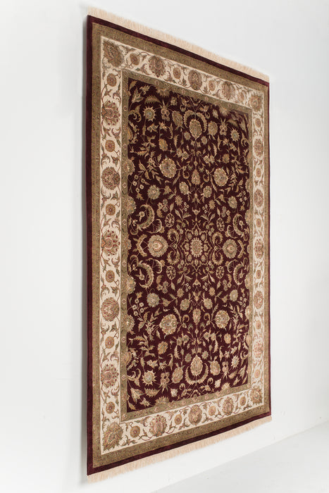 Indo Persian 5x7 Burgundy/Ivory Wool and Silk Embossed