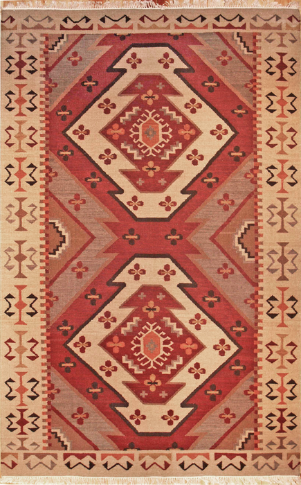 Navajo Desgin 6x9 Red Multi Wool