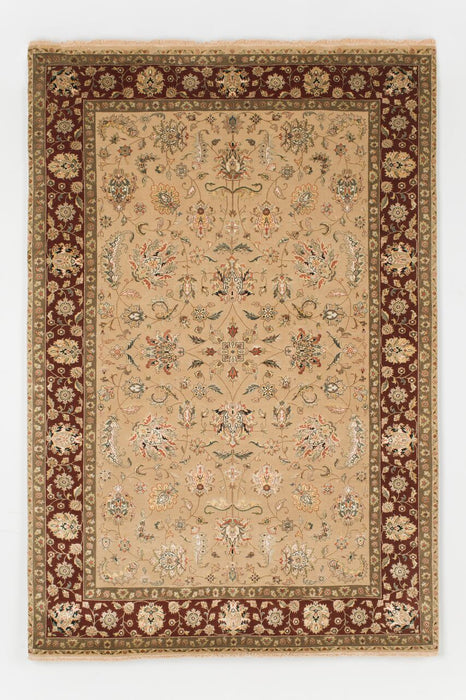 Indo Persian 6x9 Ivory/Red Wool and Silk