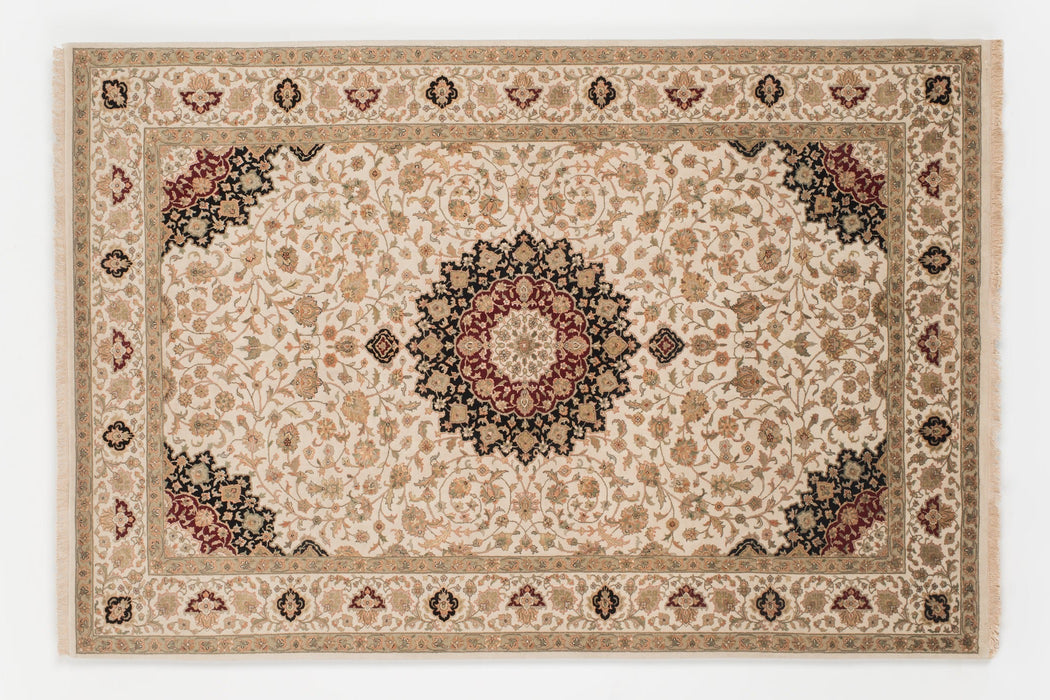 5x8 New Tabriz Ivory Wool & Silk