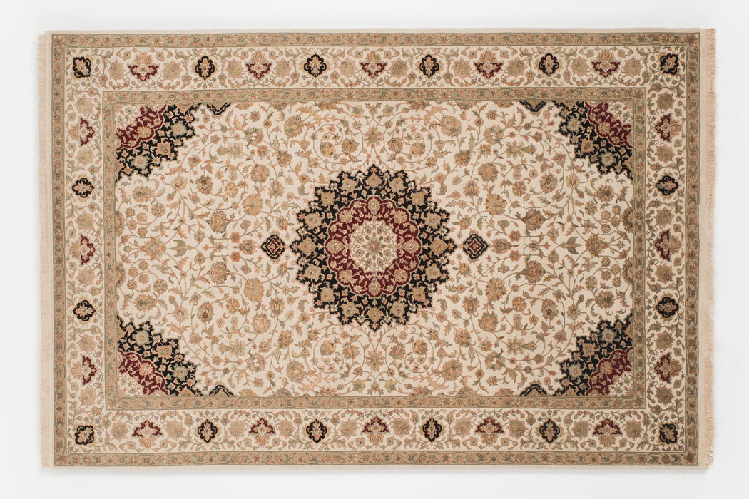 New Tabriz 5x8 Ivory Wool & Silk