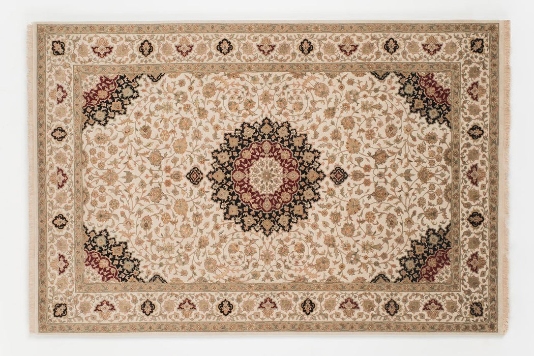 New Tabriz 6x9 Ivory Wool and Silk