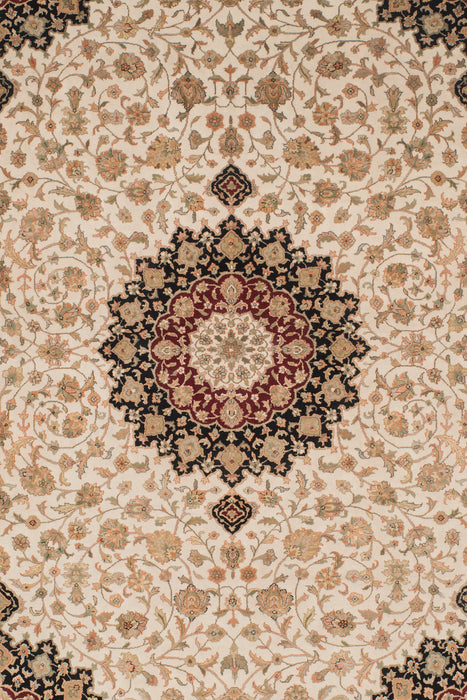 5x8 New Tabriz Ivory Wool & Silk