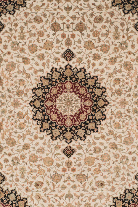 New Tabriz 6x9 Ivory Wool and Silk