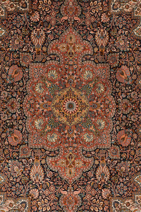 6x9 Kashan Silk on Silk Black and Orange