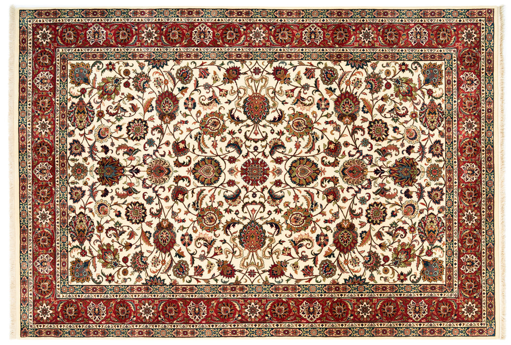 Indo Tabriz 6x9 Ivory/Rust Wool